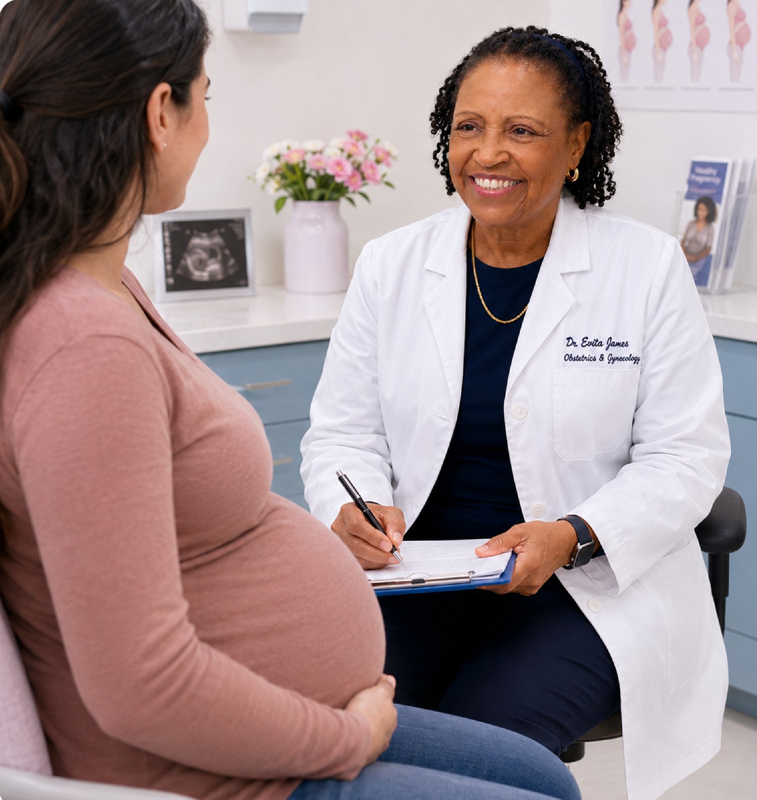 Dr. James with an expecting patient